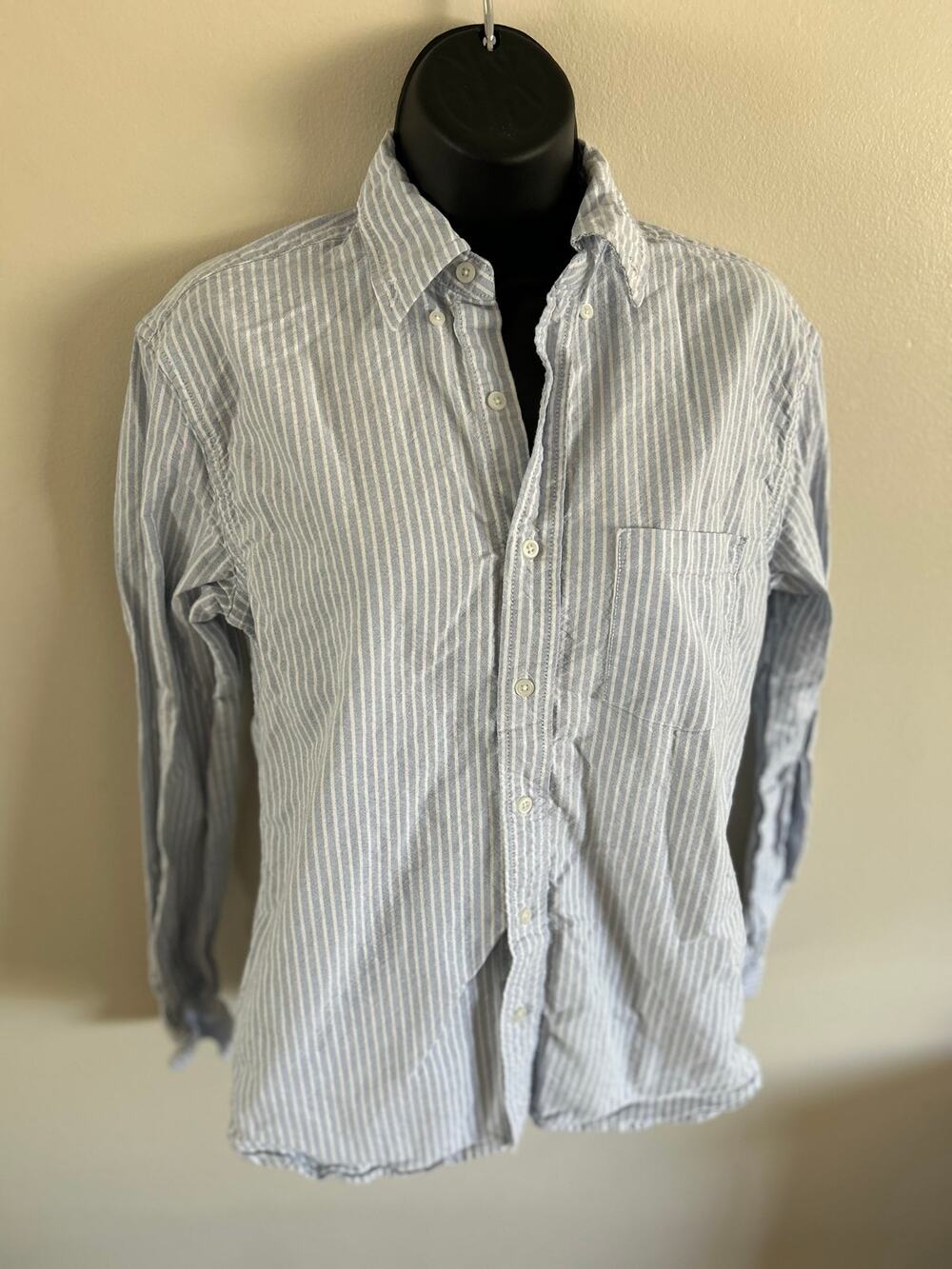 Brandy Melville Blue White Stripe Button Up Shirt One Size Cotton Long Sleeve